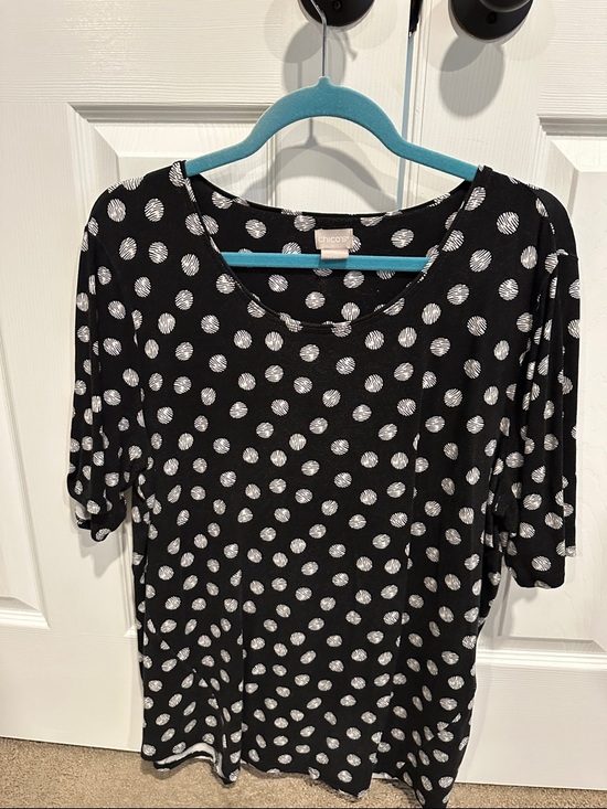 Chico's Tops - Chico's Black Short Sleeve Tee with White Polka Dots